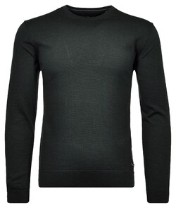Ragman Knitted Round Neck Solid Color Merino Wool Trui Donker Groen