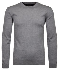 Ragman Knitted Round Neck Solid Color Merino Wool Trui Grijs
