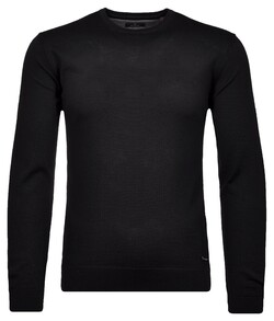 Ragman Knitted Round Neck Solid Color Merino Wool Trui Zwart