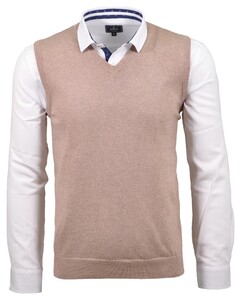 Ragman Knitted Supersoft Cotton Cashmere V-Neck Slip-Over Beige
