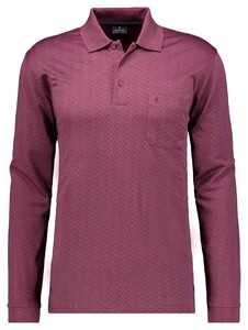 Ragman Long Sleeve Overdyed Jacquard Poloshirt Berry