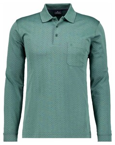 Ragman Long Sleeve Overdyed Jacquard Poloshirt Moss Green