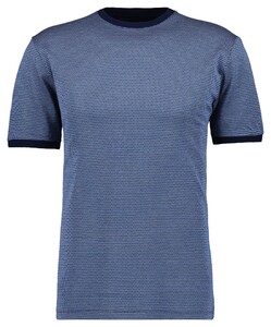 Ragman Micro Jacquard Pattern Mercerized Cotton Round Neck T-Shirt Dark Blue Extra Melange