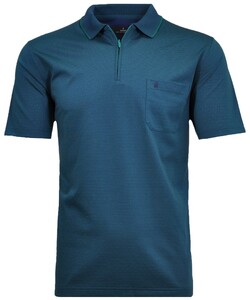 Ragman Minimal Stripe Dot Pattern Zipper Softknit Easy Care Poloshirt Blue Green