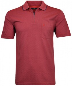 Ragman Minimal Stripe Dot Pattern Zipper Softknit Easy Care Poloshirt Red