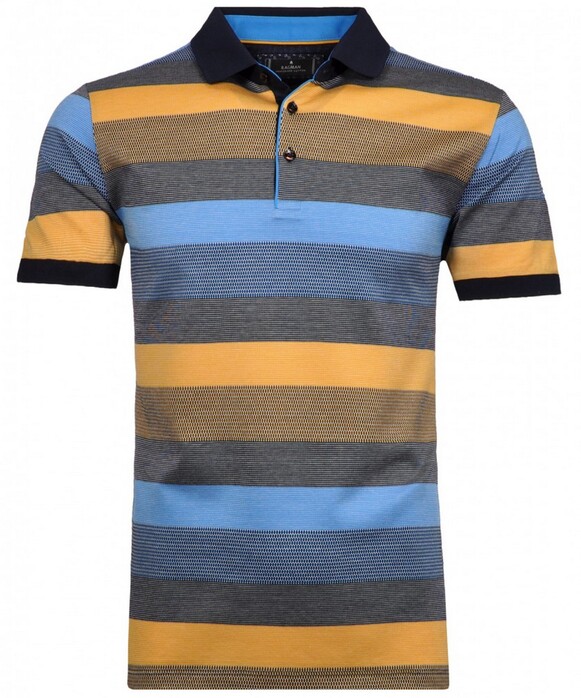 Ragman Multi Striped Mercerized Cotton Poloshirt Gold-Blue