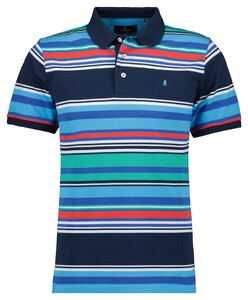 Ragman Pique Multi Stripe Pattern Poloshirt Jeans Blue-Multi