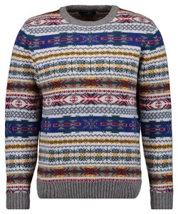 Ragman Round Neck Jacquard Fantasy Pullover Multicolor