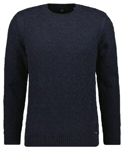 Ragman Round Neck Texture Knit Pullover Marine