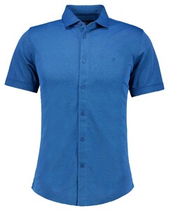 Ragman Soft Knit Easy Care Short Sleeve Solid Color Overhemd Blue Melange
