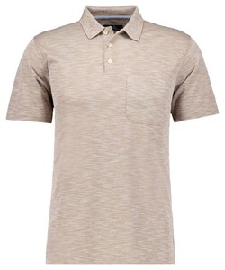 Ragman Soft Knit Fine Stripe Flame Design Poloshirt Beige Melange