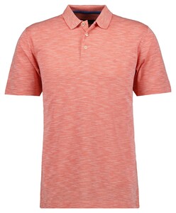 Ragman Soft Knit Fine Stripe Flame Design Poloshirt Coral