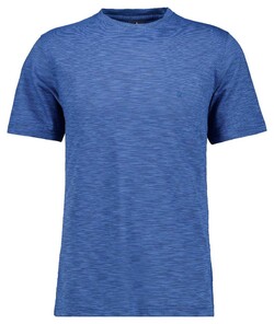 Ragman Soft Knit Fine Stripe Round Neck T-Shirt Blue Melange