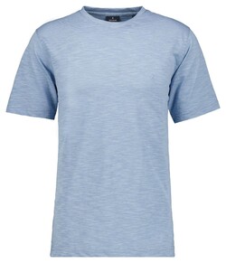 Ragman Soft Knit Fine Stripe Round Neck T-Shirt Licht Blauw
