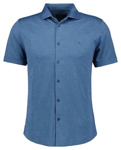 Ragman Soft Knit Minimal Jacquard Pattern Easy Care Kent Collar Overhemd Blauw