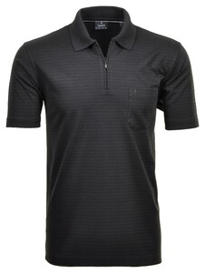 Ragman Softknit Fine Duo Line Zip Collar Poloshirt Anthracite Grey