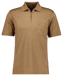 Ragman Softknit Fine Duo Line Zip Collar Poloshirt Chestnut