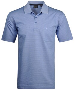 Ragman Softknit Fine Stripe Easy Care Poloshirt Blue