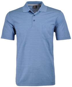 Ragman Softknit Fine Stripe Easy Care Poloshirt Mid Blue