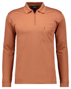 Ragman Softknit Polo Fineline Zip Poloshirt Pumpkin Orange