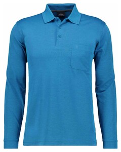 Ragman Softknit Polo Longsleeve Uni Breast Pocket Poloshirt Aqua Blue
