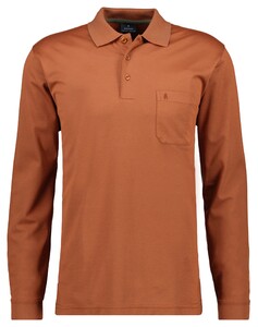 Ragman Softknit Polo Longsleeve Uni Breast Pocket Poloshirt Pumpkin Orange