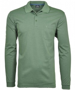 Ragman Softknit Polo Longsleeve Uni Breast Pocket Poloshirt Reed Green