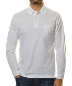 Ragman Softknit Polo Longsleeve Uni Breast Pocket Poloshirt White