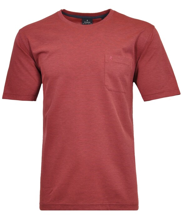 Ragman Softknit Uni Easy Care Round Neck Breast Pocket T-Shirt Dark Coral