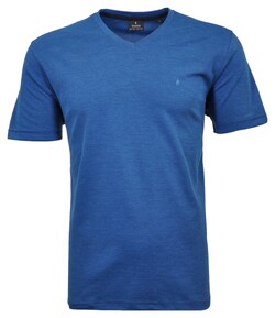 Ragman Softknit Uni Easy Care V-Neck T-Shirt Midden Blauw Melange