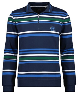 Ragman Striped Jersey Sweater Zip Collar Trui Jeans Blauw