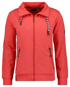 Ragman Sweat Cardigan Stand Up Drawstring Collar Red