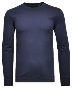 Ragman Uni Color Round Neck Long Sleeve Bottom Rib T-Shirt Dark Evening Blue