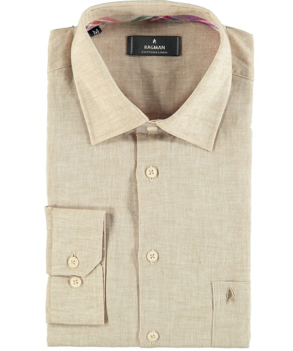 Ragman Uni Cotton Linen Kent Shirt Beige