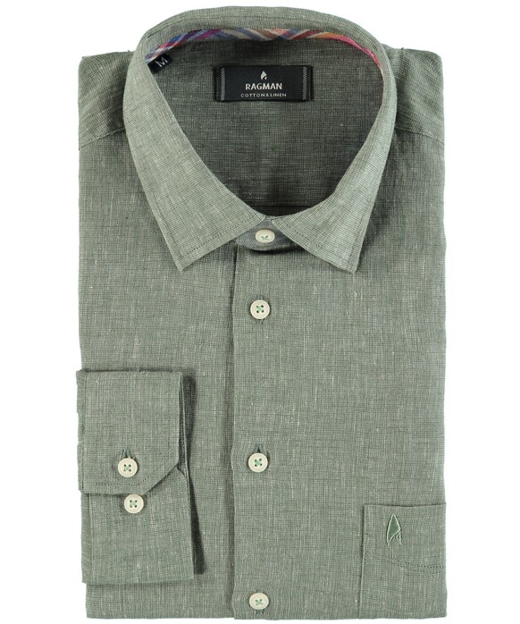 Ragman Uni Cotton Linen Kent Shirt Khaki