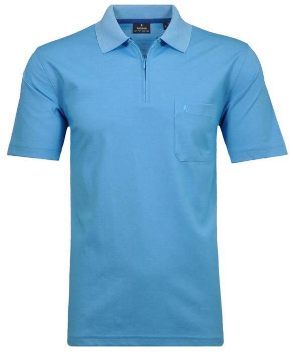 Ragman Uni Easy Care Zipper Poloshirt Pima Cotton Mix Ibiza Blue