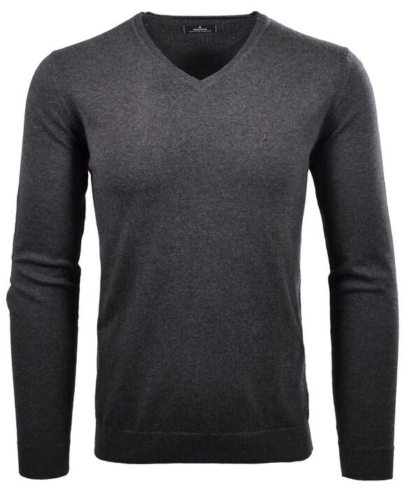 Ragman V-Neck Supersoft Cotton Cashmere Knitted Elbow Patches Pullover Anthracite Grey