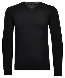 Ragman V-Neck Supersoft Cotton Cashmere Knitted Elbow Patches Pullover Black