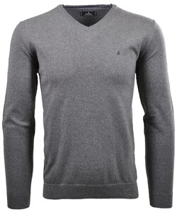 Ragman V-Neck Supersoft Cotton Cashmere Knitted Elbow Patches Pullover Grey