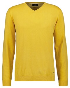 Ragman V-Neck Supersoft Cotton Cashmere Knitted Elbow Patches Pullover Lemon Yellow