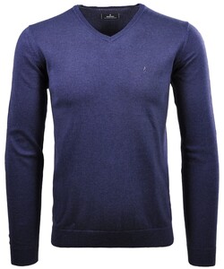 Ragman V-Neck Supersoft Cotton Cashmere Knitted Elbow Patches Pullover Marine