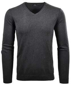 Ragman V-Neck Supersoft Cotton Cashmere Knitted Elbow Patches Trui Antraciet