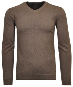 Ragman V-Neck Supersoft Cotton Cashmere Knitted Elbow Patches Trui Camel