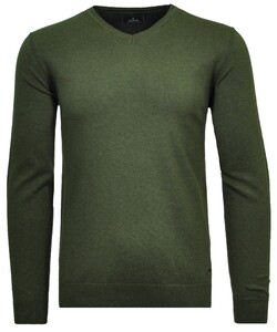 Ragman V-Neck Supersoft Cotton Cashmere Knitted Elbow Patches Trui Olive