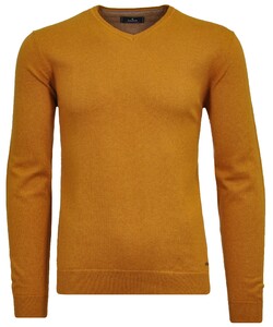 Ragman V-Neck Supersoft Cotton Cashmere Knitted Elbow Patches Trui Pumpkin
