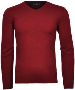 Ragman V-Neck Supersoft Cotton Cashmere Knitted Elbow Patches Trui Terra Red