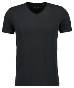 Ragman V-Neck Uni Color Body Fit Cotton Stretch T-Shirt Black