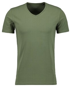 Ragman V-Neck Uni Color Body Fit Cotton Stretch T-Shirt Olive