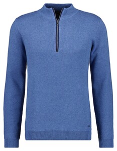 Ragman Zip Collar Cotton Cashmere Fine Texture Trui Duivenblauw
