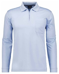 Ragman Zipper Softknit Polo Longsleeve Breast Pocket Blauwgrijs